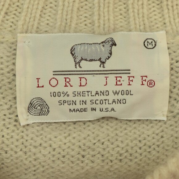 Vintage White Wool Sweater Scottish Fisherman Crew Neck Mariner Medium Knit - Picture 4 of 9